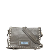 プラダ エティケット スタッズ 斜め掛け ショルダーバッグ 1BD082 グレー レザー レディース PRADA 【中古】